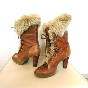 Report Signature - Faux Fur, High Heel Lace-up Boots - 8.5